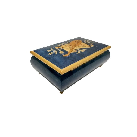 Italian Blue Music Instrument Inlaid Wooden Jewelry Trinket Box Isle Of Capri - Picture 3 of 7